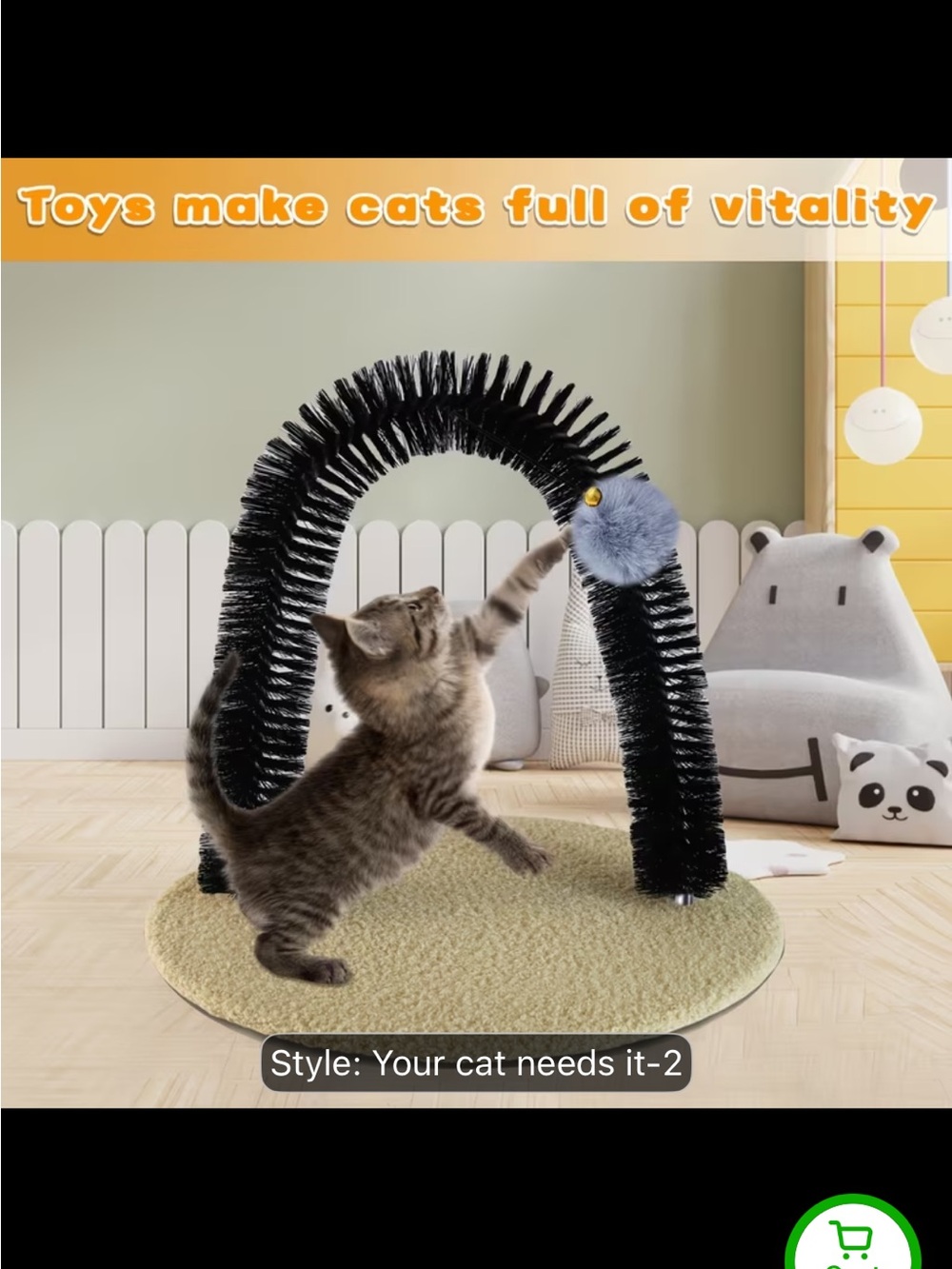 Cat Arch Scratching Toy with Plush Ball - Black Arch, Light Gray Ball - Picture 4 of 10